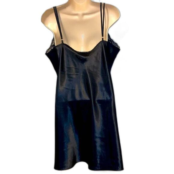 MORGAN TAYLOR Chemise Satin Lace Black Sexy Strappy Nightgown Womens XL - Picture 2 of 15
